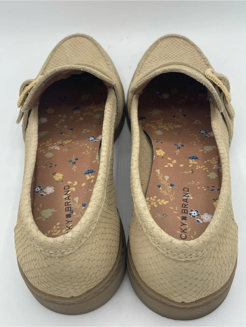 Lucky Brand Ryder’s Snake Embossed Leather Beige Textured Buckle Loafers